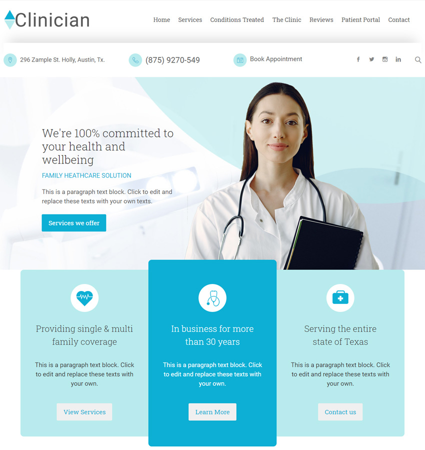 Clinician - website theme for clinics, hospitals and medical practices