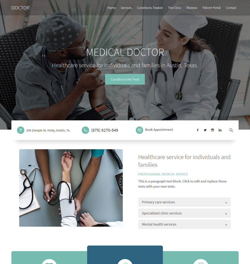 Doctor template for medical and health websites