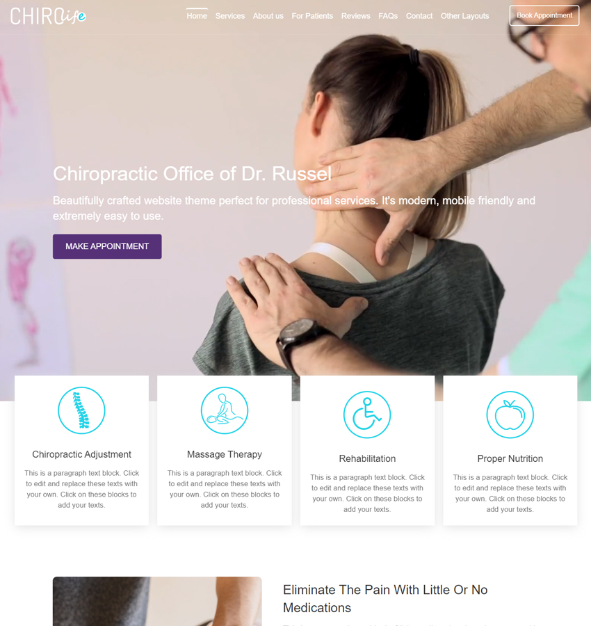 Chirolife website template for chiropractors and chiropractic service website design