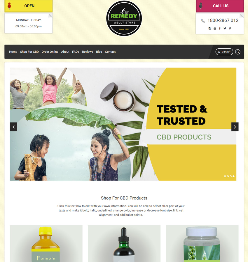 Welly template, semi-modern website theme for remedy, healing, CBD products and natural medicine services